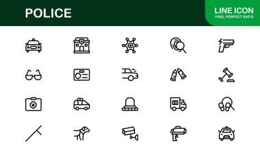 Polis çizgisi simgesi, çok yönlü kullanım için çok yönlü vektör ana hatları biçiminde mesleki asgari yasa uygulama sembolleri ayarlandı.