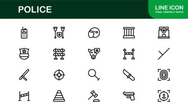 Polis çizgisi simgesi, çok yönlü kullanım için çok yönlü vektör ana hatları biçiminde mesleki asgari yasa uygulama sembolleri ayarlandı.