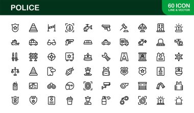 Polis çizgisi simgesi, çok yönlü kullanım için çok yönlü vektör ana hatları biçiminde mesleki asgari yasa uygulama sembolleri ayarlandı.
