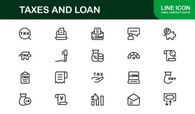 Vergi ve Kredi Simgeleri Modern Profesyonel Satır Simgesi Minimum Finans ve Bankacılık Tasarımı Tasarımı ile Ayarlandı