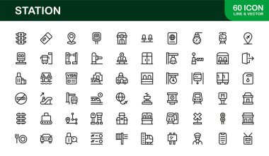 İstasyon ve Ulaşım İnbot Simgeleri, Geçiş ve Seyahat Endüstrisi için Minimum Vektör Tasarımı Özetleyen Modern Profesyonel Satır Simgesini Ayarladı