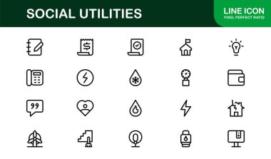 Sosyal Hizmetler ve Toplum Hizmetleri çizgi simgesi, Kamu ve Sosyal Konseptler için Minimum Vektör Tasarımı Özetleyen Modern Profesyonel Satır Simgesi Ayarlandı