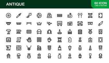 Gösterişli sanat simgesinde antik hazineler. Klasik çekiciliği ve modern zarafeti olan profesyonel minimal çizgi simgesi