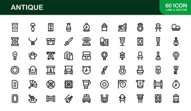 Gösterişli sanat simgesinde antik hazineler. Klasik çekiciliği ve modern zarafeti olan profesyonel minimal çizgi simgesi