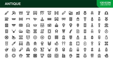 Gösterişli sanat simgesinde antik hazineler. Klasik çekiciliği ve modern zarafeti olan profesyonel minimal çizgi simgesi