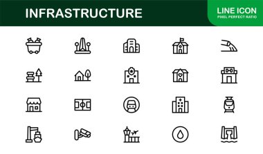 Kentsel planlama, inşaat ve teknoloji için Modern Altyapı Çizgisi Simgesi Profesyonel asgari vektör simgelerini ayarla.