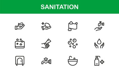 Temizlik İşleri Modern Satır Simgesi Koleksiyonu 'nu gerektiriyor. Temizlik ve Hijyen Teması İçin Profesyonel Vektör Simgesi Ayarlandı