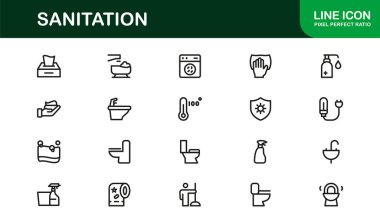 Temizlik İşleri Modern Satır Simgesi Koleksiyonu 'nu gerektiriyor. Temizlik ve Hijyen Teması İçin Profesyonel Vektör Simgesi Ayarlandı