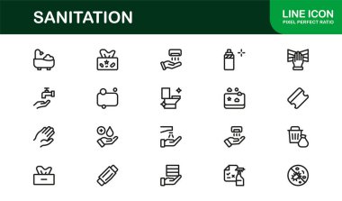 Temizlik İşleri Modern Satır Simgesi Koleksiyonu 'nu gerektiriyor. Temizlik ve Hijyen Teması İçin Profesyonel Vektör Simgesi Ayarlandı