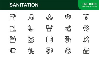 Temizlik İşleri Modern Satır Simgesi Koleksiyonu 'nu gerektiriyor. Temizlik ve Hijyen Teması İçin Profesyonel Vektör Simgesi Ayarlandı