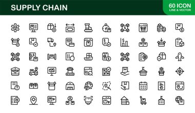 Lojistik, Nakliye ve Envanter Yönetimi için Tedarik Zinciri Simgesi Profesyonel Minimum Vektör Simgelerini Ayarla