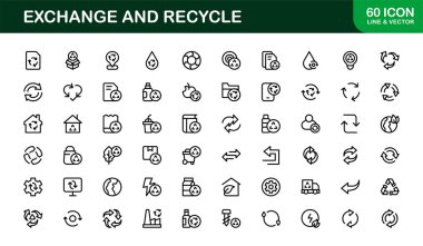 Profesyonel satır simge paketini değiş tokuş et. Sürdürülebilirlik, ekonomi ve yeşil yatırım kavramları için modern özgün taslak semboller.