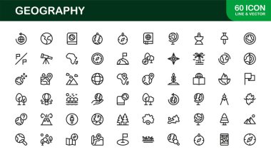 Haritacılık için Modern Tasarım ve Toprak Bilimi ile Temiz Minimum Vektörler içeren Coğrafya Profesyoneli Simge Koleksiyonu