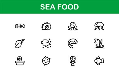 Deniz Gıda Hattı Simgesi Deniz Ürünleri Aşıkları, Restoranlar ve Aşçılık Markaları için Profesyonel Asgari Vektör Simgelerini Ayarla