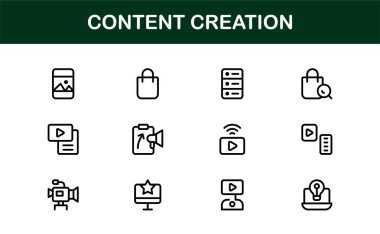 Content Creation Professional Line Icon Set. Modern Content Creation Symbols in Minimal Outline Style, Creative Vector Icons for Digital Projects