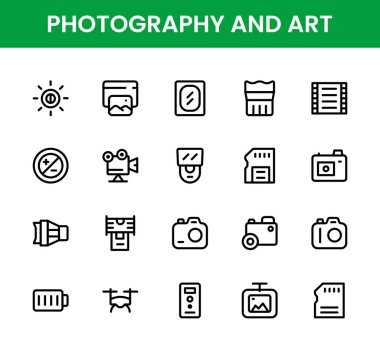 Fotoğraf ve Sanat Simgesi Seti. Yaratıcı görsel projeler ve sanatsal markalaşma tasarımları için berraklık ve stil ile hazırlanmış profesyonel asgari vektör sembolleri.