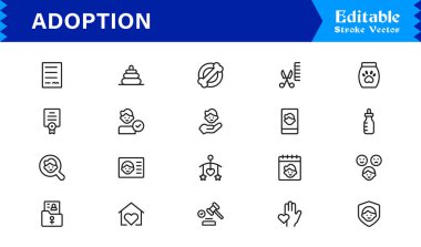 Evlat Edinme ve Aile Aşk Çizgisi Simgesi Modern Minimum Taslak Sembolleri, Piksel Kusursuz Vektör Simgeleri ve Eşsiz Ebeveynlik Grafikleri Ayarla
