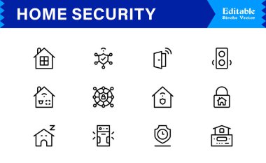 Modern Ev Güvenlik Hattı Simgesi Koleksiyonu Temiz Minimalist Biçim, Eşsiz Vektör Taslak Simgeleri Gözetleme, Alarmlar, Kameralar, Erişim Denetimi
