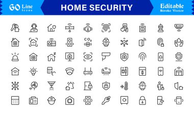 Modern Ev Güvenlik Hattı Simgesi Koleksiyonu Temiz Minimalist Biçim, Eşsiz Vektör Taslak Simgeleri Gözetleme, Alarmlar, Kameralar, Erişim Denetimi