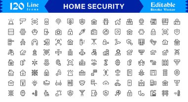 Modern Ev Güvenlik Hattı Simgesi Koleksiyonu Temiz Minimalist Biçim, Eşsiz Vektör Taslak Simgeleri Gözetleme, Alarmlar, Kameralar, Erişim Denetimi
