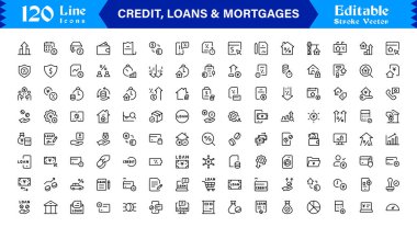 Kredi, Krediler ve İpotek Çizgisi Simgesi İpotek Çizgisi İpotek Çizgisi İşletme ve Bankacılık Konseptleri İçin Eşsiz Mali Sembollerle Modern Minimum İpotek Veriyor