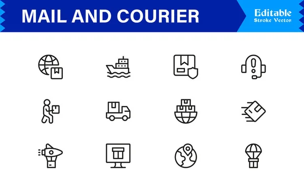 Posta ve kurye esasları benzersiz çizgi ikonu koleksiyonu temiz, piksel olarak mükemmel ve ölçeklenebilir çizgi simgeleri modern posta ve lojistik kavramlar için tasarlanmıştır.
