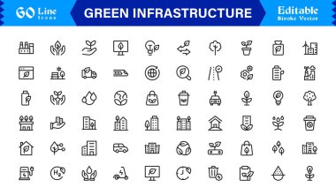 Sürdürülebilir Kentsel Gelişim ve Ekoloji için Modern Düzenlenebilir Mükemmel Tasarımlar içeren Temel Yeşil Altyapı Çizgisi Simgesi Profesyonel Asgari Vektör Simgeleri 