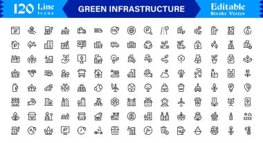 Sürdürülebilir Kentsel Gelişim ve Ekoloji için Modern Düzenlenebilir Mükemmel Tasarımlar içeren Temel Yeşil Altyapı Çizgisi Simgesi Profesyonel Asgari Vektör Simgeleri 