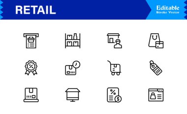 Envanter ve Depo Çizgisi Simgesi Profesyonel ve Minimum Vektör Koleksiyonu, Depo, Stok, Teslimat, Lojistik ve Depo Sembolleri