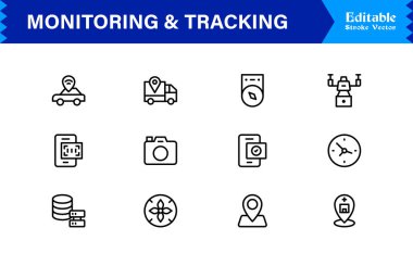 İzleme ve İzleme Çözüm simgesi koleksiyonu. Düzenlenebilir, Piksel Mükemmel Tasarımlı Eşsiz ve Minimum Satır Simgesi Paketi