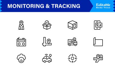 İzleme ve İzleme Çözüm simgesi koleksiyonu. Düzenlenebilir, Piksel Mükemmel Tasarımlı Eşsiz ve Minimum Satır Simgesi Paketi