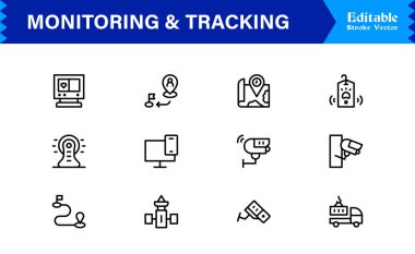İzleme ve İzleme Çözüm simgesi koleksiyonu. Düzenlenebilir, Piksel Mükemmel Tasarımlı Eşsiz ve Minimum Satır Simgesi Paketi
