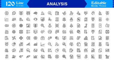 Analiz ve Öngörü Satırı Simgesi Eşsiz, Temiz ve Düzenlenebilir Minimum Biçim Simgeleri Raporlar, Grafikler ve Stratejik Değerlendirme