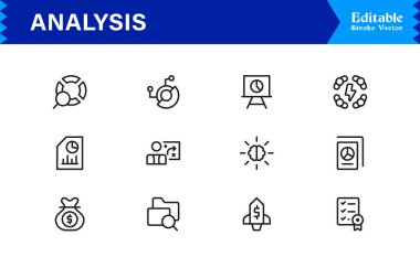 Analiz ve Öngörü Satırı Simgesi Eşsiz, Temiz ve Düzenlenebilir Minimum Biçim Simgeleri Raporlar, Grafikler ve Stratejik Değerlendirme
