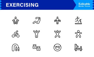 Fitness Egzersiz Hattı Simgesi Profesyonel, Modern, Minimum ve Piksel Mükemmel Vektör Resimleri 