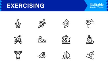 Fitness Egzersiz Hattı Simgesi Profesyonel, Modern, Minimum ve Piksel Mükemmel Vektör Resimleri 