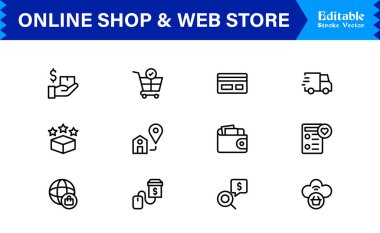 Etrade & Dijital Depolama Eğilimleri: Piksel Mükemmel Düzenlenebilir Vektörlerle Profesyonel Temiz Satır Simgesi Koleksiyonu