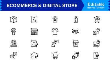 Etrade & Dijital Depolama Eğilimleri: Piksel Mükemmel Düzenlenebilir Vektörlerle Profesyonel Temiz Satır Simgesi Koleksiyonu