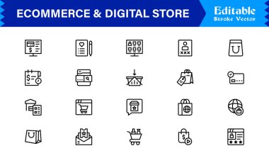 Etrade & Dijital Depolama Eğilimleri: Piksel Mükemmel Düzenlenebilir Vektörlerle Profesyonel Temiz Satır Simgesi Koleksiyonu