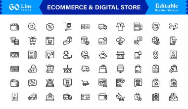 Etrade & Dijital Depolama Eğilimleri: Piksel Mükemmel Düzenlenebilir Vektörlerle Profesyonel Temiz Satır Simgesi Koleksiyonu