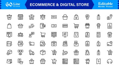 Etrade & Dijital Depolama Eğilimleri: Piksel Mükemmel Düzenlenebilir Vektörlerle Profesyonel Temiz Satır Simgesi Koleksiyonu