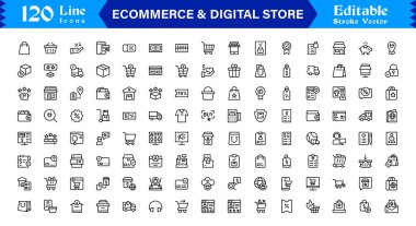 Etrade & Dijital Depolama Eğilimleri: Piksel Mükemmel Düzenlenebilir Vektörlerle Profesyonel Temiz Satır Simgesi Koleksiyonu