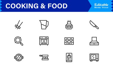 Yemek ve Gıda Hattı Simgesi Profesyonel Mutfak Sembolleri, Modern Restoran ve Market Hattı Simgesi