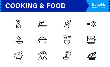 Yemek ve Gıda Hattı Simgesi Profesyonel Mutfak Sembolleri, Modern Restoran ve Market Hattı Simgesi