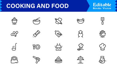 Yemek ve Gıda Hattı Simgesi Profesyonel Mutfak Sembolleri, Modern Restoran ve Market Hattı Simgesi