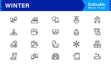 Modern Projeler ve Yaratıcı Kullanım İçin Profesyonel Minimum Tasarımlar ve Eşsiz Semboller içeren Kış Çizgisi Simgesi Seti