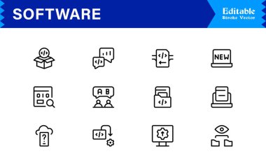Kapsamlı Dijital Araçlar İçin Minimalist Profesyonel Biçimli Modern Yazılım Çizgisi Simge Koleksiyonu ve Eşsiz Vektör Elementleri