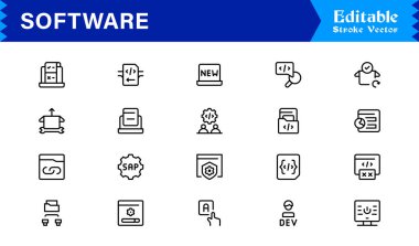 Kapsamlı Dijital Araçlar İçin Minimalist Profesyonel Biçimli Modern Yazılım Çizgisi Simge Koleksiyonu ve Eşsiz Vektör Elementleri