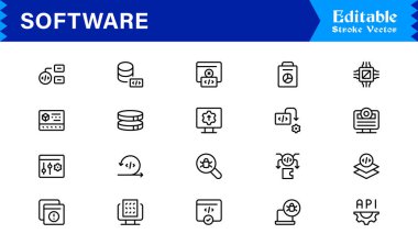 Kapsamlı Dijital Araçlar İçin Minimalist Profesyonel Biçimli Modern Yazılım Çizgisi Simge Koleksiyonu ve Eşsiz Vektör Elementleri