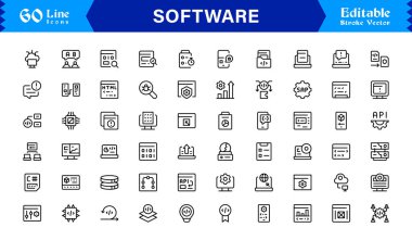 Kapsamlı Dijital Araçlar İçin Minimalist Profesyonel Biçimli Modern Yazılım Çizgisi Simge Koleksiyonu ve Eşsiz Vektör Elementleri